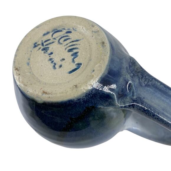 Pottery Mug Blue Signed Rustic Floral Design Coffee Tea Cup Ombre Studio Art - Picture 12 of 14